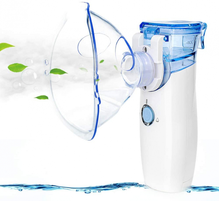 Aparat Aerosoli-Nebulizator Portabil, LittleDomi, Silentios, Masca pentru Copii, Masca pentru Adulti, Piesa pentru Gura, Capac Protectie, Husa de Depozitare, Alb [5]