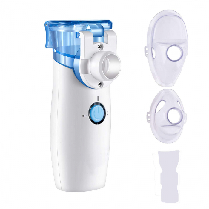 Aparat Aerosoli-Nebulizator Portabil, LittleDomi, Silentios, Masca pentru Copii, Masca pentru Adulti, Piesa pentru Gura, Capac Protectie, Husa de Depozitare, Alb [4]