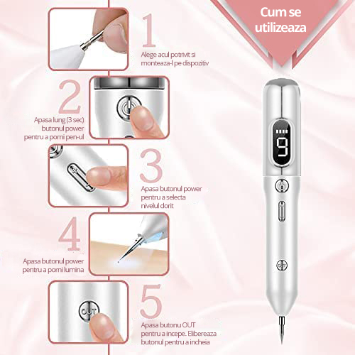 Aparat Plasma Pen LittleDomi, Indepartare Petelor, Negilor, Pistruilor, Cicatricelor, Alunitelor, Tatuajelor, Lifting Pleoape, Ecran LCD, 9 Trepte, Portabil, Reincarcabil, Lampa, 1x Cub Gheata Inox, 2 [5]