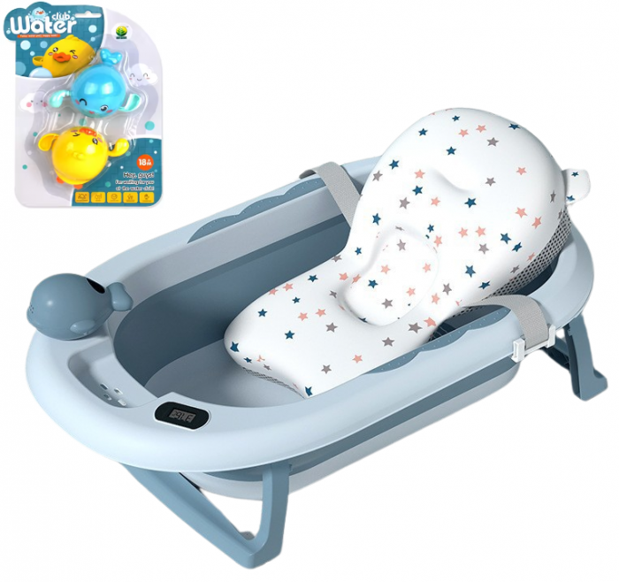 Cadita Pliabila cu Perna de Baie Hipoalergenica pentru Bebelusi LittleDomi®. 0-18 Luni, Termometru Incorporat, Suport pentru Cap de Dus si Sapun, Dop Scurgere, Cana pentru Clatire Tip Jucarie, Picioar [2]