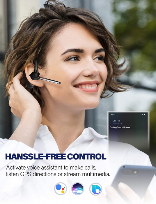 Casca Bluetooth 5.1 Profesionala, Handsfree, Eliminare Zgomot, Control Volum si Muzica, Buton Mute, Sunet HD, 2 Microfoane, Apelare Ultimul Numar, Compatibil Android si IOS, Autonomie 12h, Standby 7 z [7]