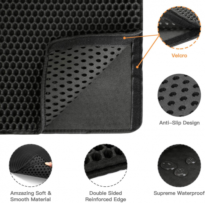 Covor pentru Litiera, LittleDomi, pentru Adunarea Granulelor de Nisip pentru Pisici, Strat Dublu Tip Fagure, Material Rezistent la Apa, Lavabil, Impermeabil, Usor de Curatat, 45x60 cm, Negru [4]