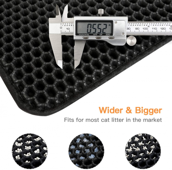 Covor pentru Litiera, LittleDomi, pentru Adunarea Granulelor de Nisip pentru Pisici, Strat Dublu Tip Fagure, Material Rezistent la Apa, Lavabil, Impermeabil, Usor de Curatat, 45x60 cm, Negru [3]
