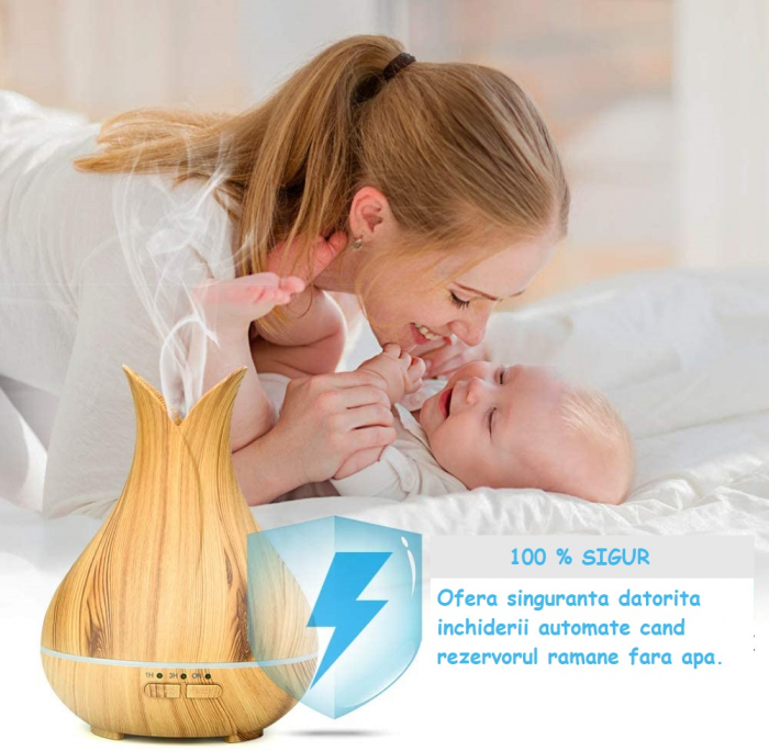 Difuzor aromaterapie LittleDomi,Umidificare Aer,Tehnologie cu Ultrasunete,cu telecomanda,rezervor 400ml,20-40m²,Stejar deschis [6]