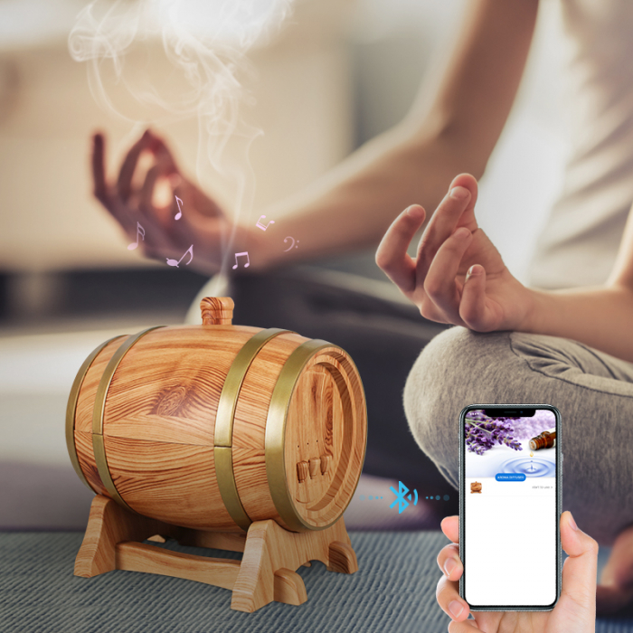 Difuzor aromaterapie sub forma de butoi, Bluetooth, 350 ml,LittleDomi,Stejar deschis [4]