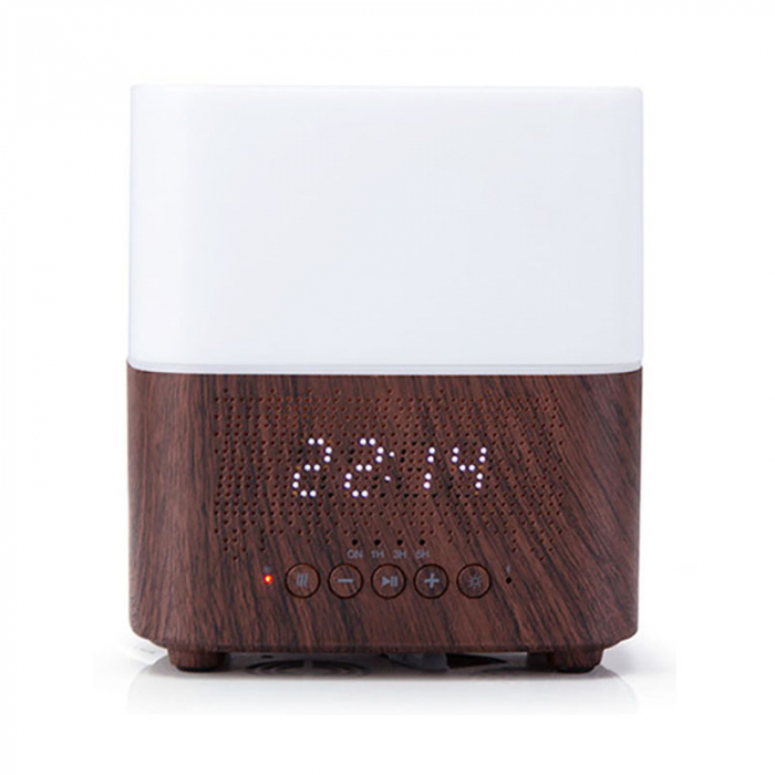 Difuzor aromaterapie, ultrasonic, cu ceas si bluetooth, 300ml, umidificator de aer, Stejar inchis [2]