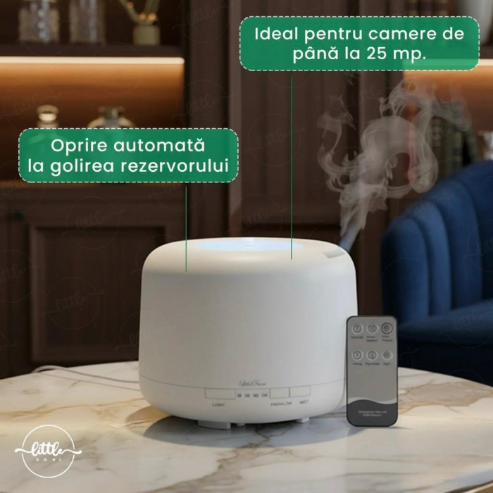 Difuzor Aromaterapie,Umidificator cu Ultrasunete LittleDomi,Lampa de veghe cu Telecomanda, 500 ml,16 ore, silentios, Alb [3]