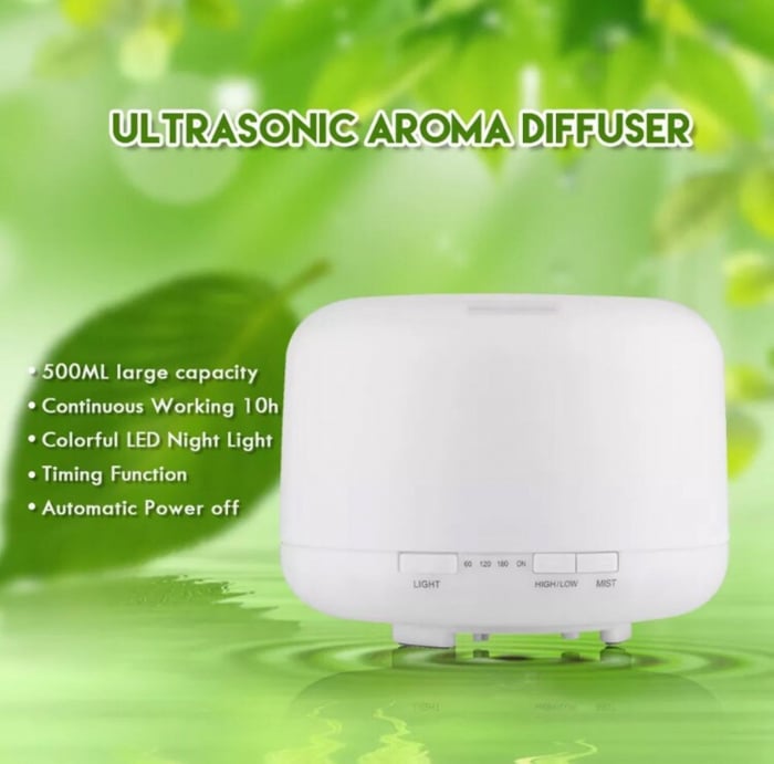 Difuzor Aromaterapie,Umidificator cu Ultrasunete LittleDomi,Lampa de veghe cu Telecomanda, 500 ml,16 ore, silentios, Alb [5]