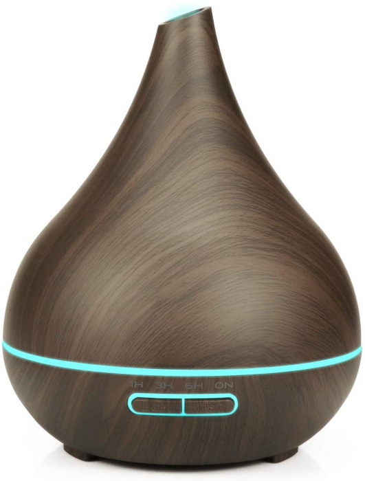 Difuzor de uleiuri esentiale pentru aromaterapie, LittleDomi,Telecomanda,400ml,Dark wood [1]