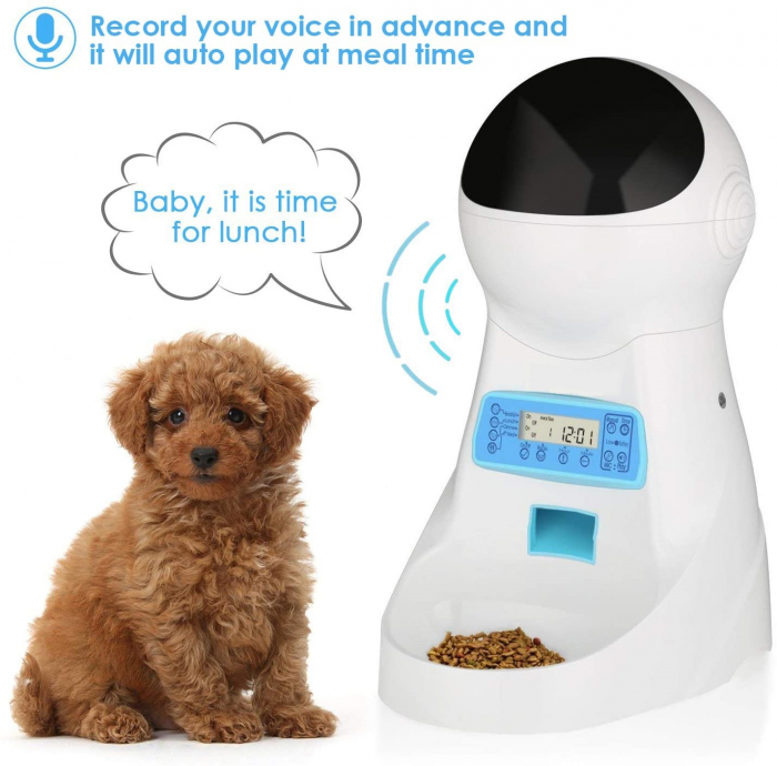 Dispenser Hrana Automat pentru Caini si Pisici, 4 Mese pe Zi, Controlul Portiei, Cronometru Programabil, Inregistrare Voce, Inductie in Infrarosu, Capacitate 3L pentru Hrana Animale de Companie, Alime [5]