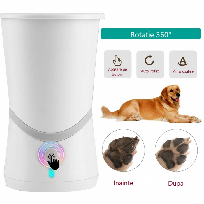 Dispozitiv Curatare, Igienizare si Dezinfectare Labute, Pentru Caini si Pisici, Electric, Rotire 360°, Perie din Silicon Moale, Portabil, Acumulator, Alb [5]