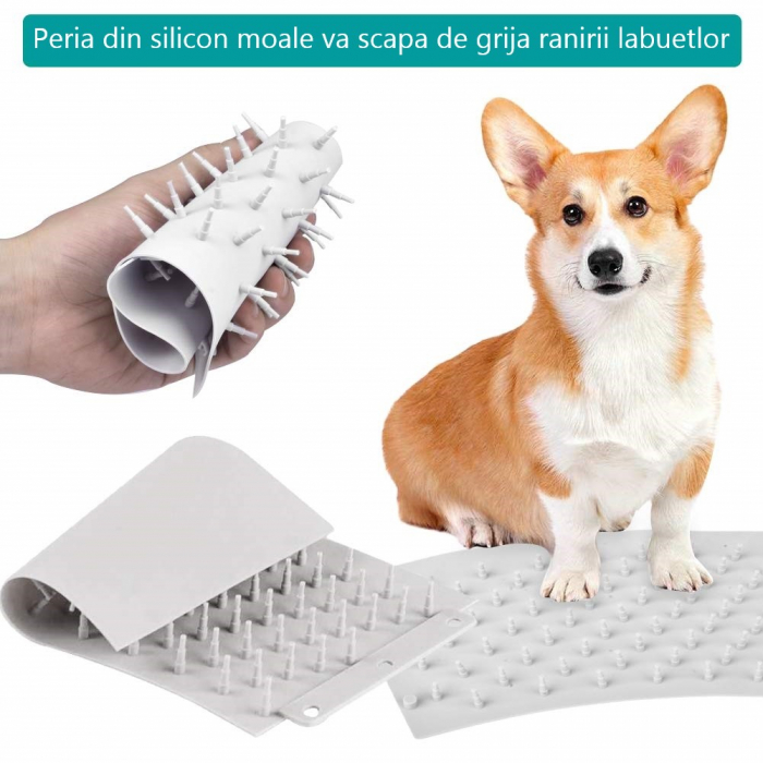 Dispozitiv Curatare, Igienizare si Dezinfectare Labute, Pentru Caini si Pisici, Electric, Rotire 360°, Perie din Silicon Moale, Portabil, Acumulator, Alb [3]