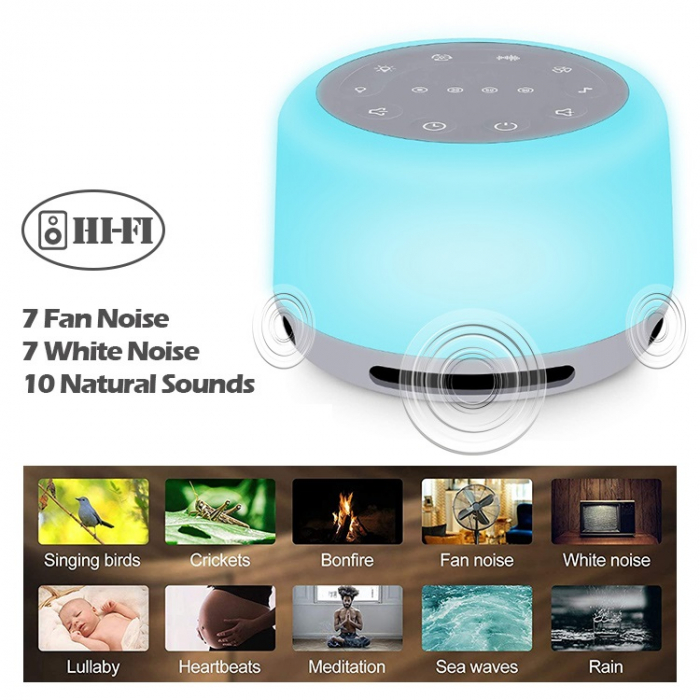 Dispozitiv Sunet Alb, LittleDomi, Functie Lampa de Veghe, Memorie, Timer, Portabil, Autonomie 10h, White Noise, pentru Bebelusi si Adulti, Reincarcabil, 24 Sunete [6]