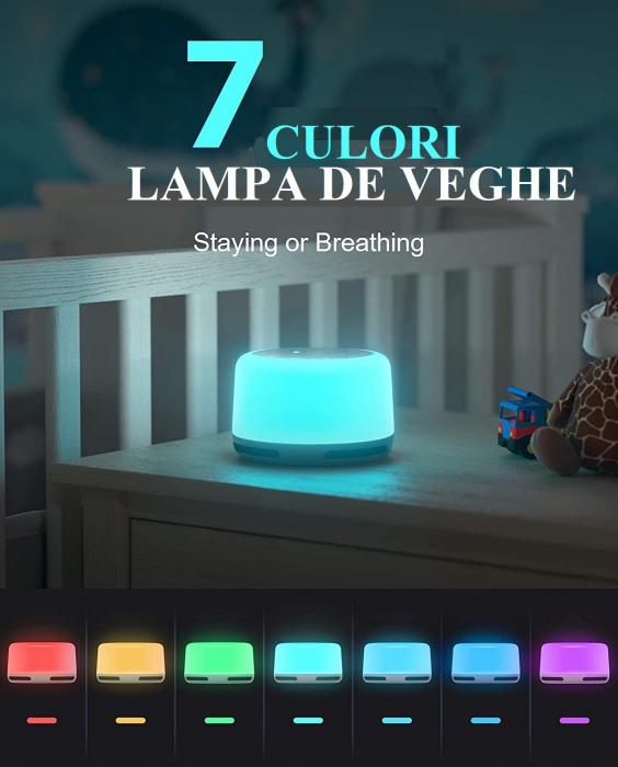 Dispozitiv Sunet Alb, LittleDomi, Functie Lampa de Veghe, Memorie, Timer, Portabil, Autonomie 10h, White Noise, pentru Bebelusi si Adulti, Reincarcabil, 24 Sunete [3]