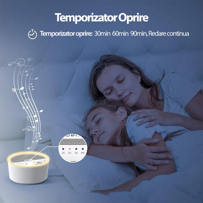 Dispozitiv Sunet Alb, LittleDomi, Terapie, Reincarcabil, Timer, Functie Memorie, Portabil, Autonomie 10h, pentru Bebelusi si Adulti, 29 sunete, White Noise, Lampa de Veghe cu Reglare Intensitate Lumin [6]