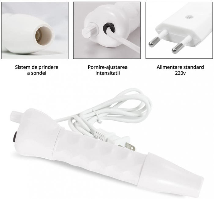 Electroderm, LittleDomi, Tratament cu Frecventa Inalta pentru Acnee, Riduri, Controlul Petelor, Cearcane, Ten, Par Seboreic, Stimulator Scalp, Infrumusetare, Biostimulare Faciala, Lifting, Alb [3]