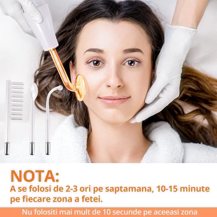 Electroderm, LittleDomi, Tratament cu Frecventa Inalta pentru Acnee, Riduri, Controlul Petelor, Cearcane, Ten, Par Seboreic, Stimulator Scalp, Infrumusetare, Biostimulare Faciala, Lifting, Alb [7]