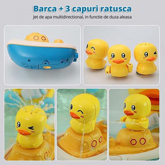 Jucarie de Baie tip Dus Portabil pentru Bebelusi si Copii, LittleDomi, Forma de Barca, 4 Capete tip Ratusca Interschimbabile, Prindere cu Ventuza, Galben [5]