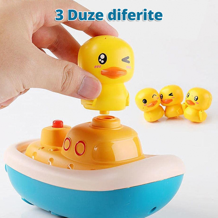 Jucarie de Baie tip Dus Portabil pentru Bebelusi si Copii, LittleDomi, Forma de Barca, 4 Capete tip Ratusca Interschimbabile, Prindere cu Ventuza, Galben [6]