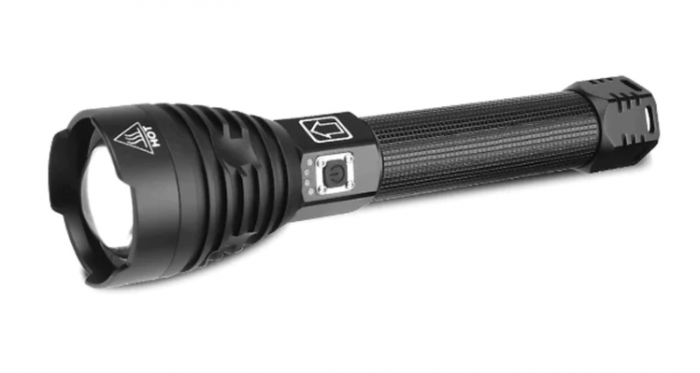 Lanterna Tactica LED Profesionala, LittleDomi XHP90.2 din Aluminiu, 6000 lm, 800m raza, 3 Moduri, Focus Ajustabil, IP65 Rezistenta la Apa, Incarcare USB, Acumulator Inclus, Indicator Baterie, Cutie De [1]