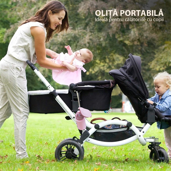 Olita Portabila, Rezistent la Scurgeri, Toaleta de Urgenta pentru Calatorii cu Masina in Aer Liber, Camping, Parc, Plaja (Roz) [6]