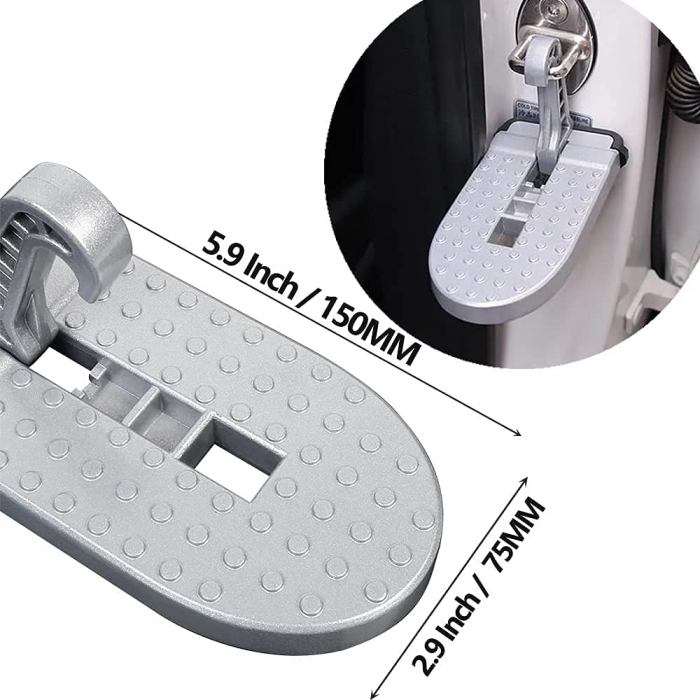 Pas cu Carlig Pliabil Multifunctional pentru Usa Masinii, cu Functie de Ciocan de Siguranta, Scara cu Pedala Mini, Ajuta la Imbarcarea pe Acoperis, Universal, Gri [5]