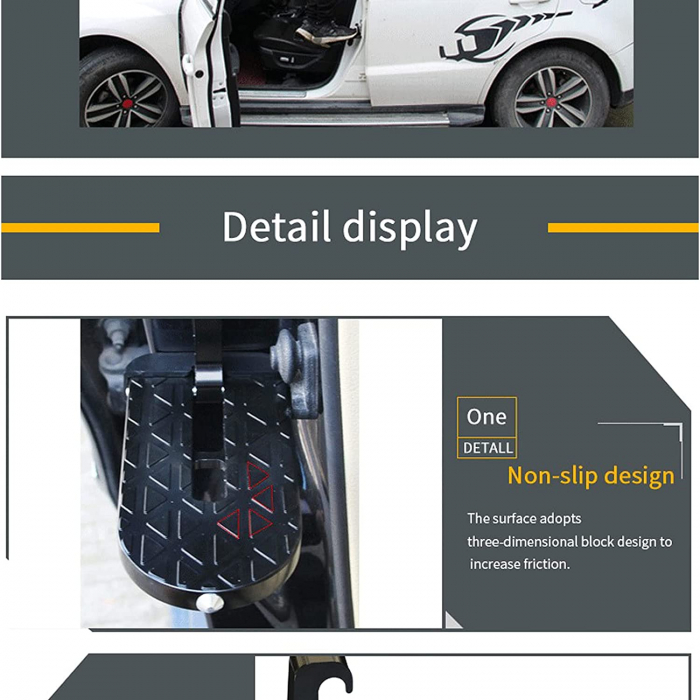 Pas cu Carlig Pliabil Multifunctional pentru Usa Masinii, cu Functie de Ciocan de Siguranta, Scara cu Pedala Mini, Ajuta la Imbarcarea pe Acoperis, Universal, Negru [3]