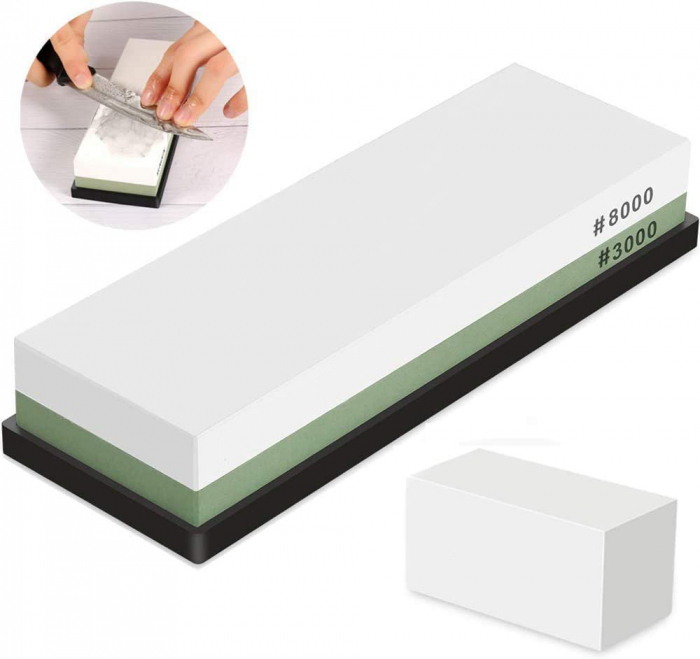 Piatra pentru Ascutirea Cutitelor prin Slefuire, LittleDomi, cu Suport din Silicon, 2 Granulatii 3000/8000, Ghidaj Unghiular, Ascutire, Finisare, Indreptare [2]
