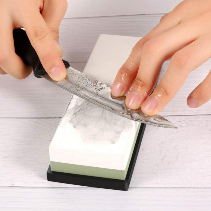 Piatra pentru Ascutirea Cutitelor prin Slefuire, LittleDomi, cu Suport din Silicon, 2 Granulatii 3000/8000, Ghidaj Unghiular, Ascutire, Finisare, Indreptare [4]