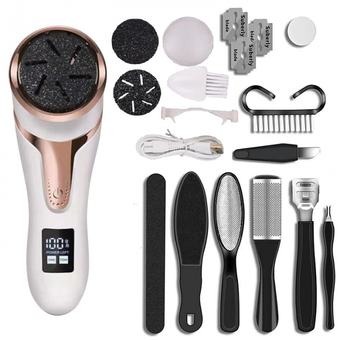 Pila Electrica pentru Talpi si Calcaie, Bataturi, Piele Moarta, LittleDomi, Dispaly Digital LED, Reincarcabil, Afisare Baterie, Incarcare USB, Rezistent la Apa, Aspirare Reziduri, Functie Blocare, 3 R [1]