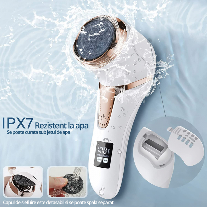 Pila Electrica pentru Talpi si Calcaie, Bataturi, Piele Moarta, LittleDomi, Dispaly Digital LED, Reincarcabil, Afisare Baterie, Incarcare USB, Rezistent la Apa, Aspirare Reziduri, Functie Blocare, 3 R [6]