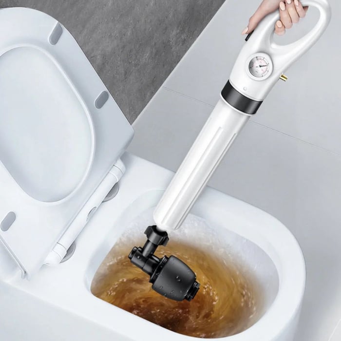 Pompa cu Aer Comprimat pentru Desfundat Tevi Infundate de Chiuveta, Cada, Dus, WC, 4 Accesorii, Pompa, Alb [6]