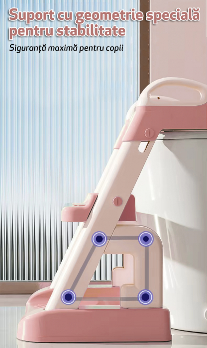Reductor si Scaunel Inaltator WC pentru Copii +1An, LittleDomi®, 2 Trepte, Reglabil pe Inaltime, Pliabil, Portabil, Antiderapant, Anti-Stropire, Perna Moale, Manere de Sustinere, Roz [3]