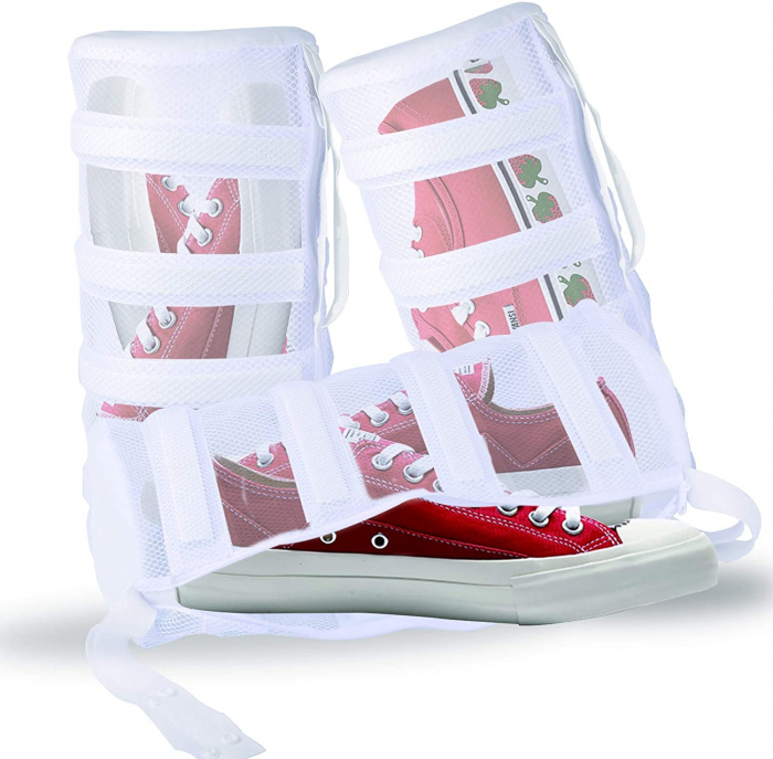 Sac pentru Spalat Incaltamintea, LittleDomi, Bare de protectie din Spuma, Curele pentru Agatat, Protectie Incaltaminte si Masina de Spalat, 40 x 18 cm, Alb [2]