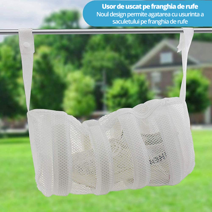Sac pentru Spalat Incaltamintea, LittleDomi, Bare de protectie din Spuma, Curele pentru Agatat, Protectie Incaltaminte si Masina de Spalat, 40 x 18 cm, Alb [6]