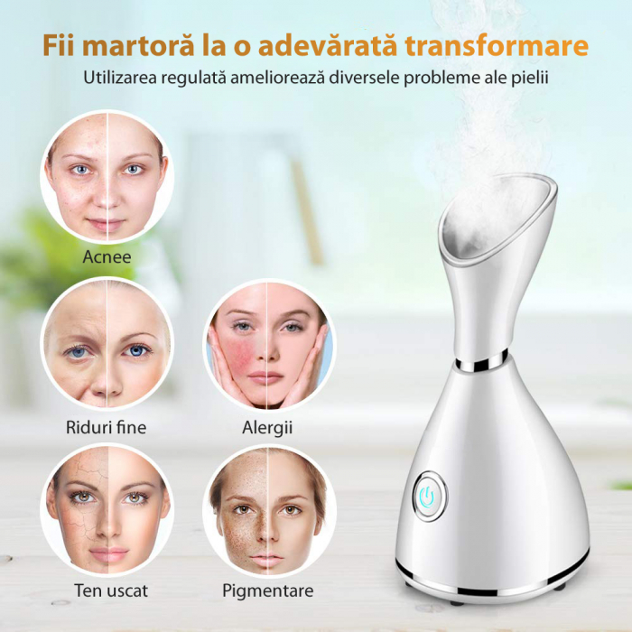 Sauna Faciala cu Bentita pentru Par si Set de 4 Pensete pentru Comedoane, Puncte Negre, Cosuri, Purificare Acnee, Ionizare, Curatare Profunda, Deschidere Pori, Abur Cald, Oprire Automata, Alb [4]
