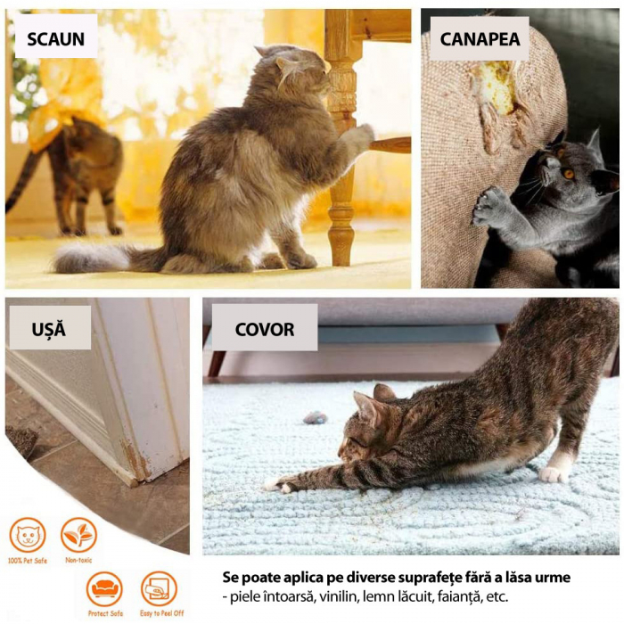 Set 10 Folii One Size, Protectie Impotriva Zgarieturilor de Pisici si Caini pentru Obiecte din Lemn sau Material Textil, Pat, Canapea, Scaun, Usa, Covor, Polietilena Autoadeziva, Rezistenta la Apa, 40 [6]
