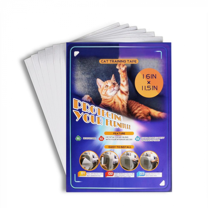Set 6 Folii Protectie Impotriva Zgarieturilor de Pisici si Caini pentru Obiecte din Lemn sau Material Textil, Pat, Canapea, Scaun, Usa, Covor, Polietilena Autoadeziva, Rezistenta la Apa, 24 agrafe, Tr [1]