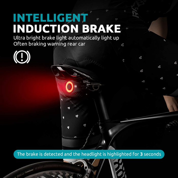 Stop Bicicleta Intelligent, IP65 Rezistent la Apa si Praf, 4 Moduri de Lumina, Auto On/Off, Senzor Franare, COB LED, Aluminiu, Acumulator 400mAh, Incarcare USB, Negru [3]