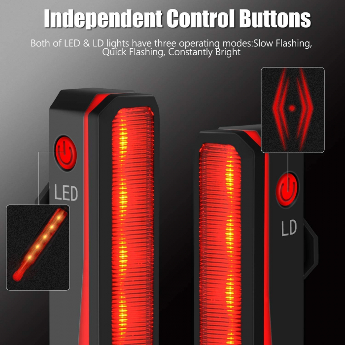 Stop Bicicleta, Proiectare Polilinii Laser pe Asflat, 5 x LED 3528, IPX- 5 Rezistent la Apa si Praf, 15 Moduri luminare, Functie Laser, 3.7V/500 mAh, Ajustabil 180°, Incarcare USB, Negru [2]
