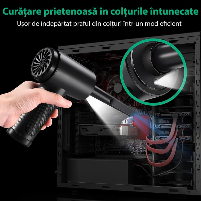 Suflanta Aer & Aspirator fara Fir, LittleDomi, 68W, pentru Tastatura, Indepartare Praf PC, Aer Conditionat, Jaluzele, Canapea, Telefon, Obiectiv Aparat Foto, 3 Trepte de Viteza, 11 Accesori [2]