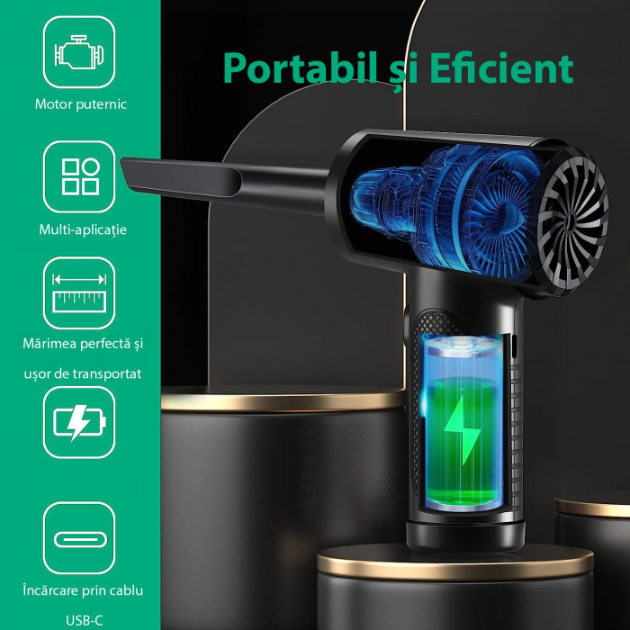Suflanta Aer & Aspirator fara Fir, LittleDomi, 68W, pentru Tastatura, Indepartare Praf PC, Aer Conditionat, Jaluzele, Canapea, Telefon, Obiectiv Aparat Foto, 3 Trepte de Viteza, 11 Accesori [4]