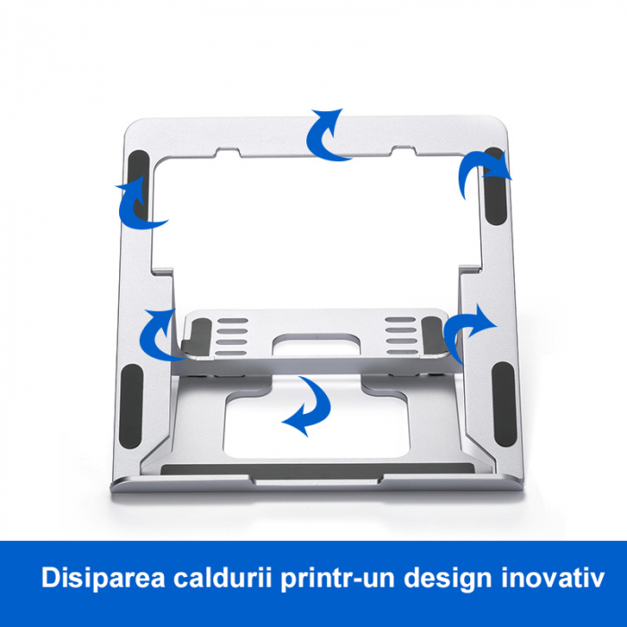 Suport ergonomic Laptop, LittleDomi, Ajustabil, Usor, 6 Trepte Inaltime, Aluminiu Durabil, Ventilatie, Non Alunecos, Marime universala [2]