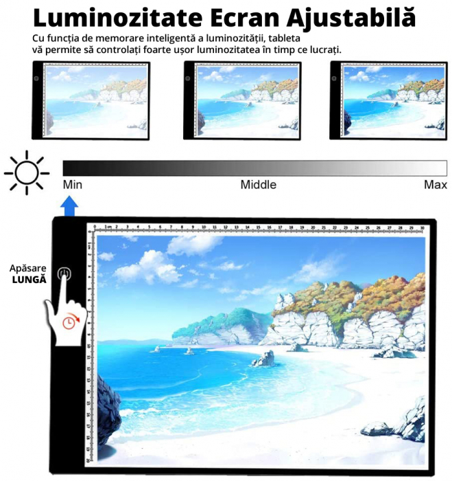 Tableta LED Grafica A3, LittleDomi, Mini USB, Luminozitatea Reglabila, pentru Desen, Schite sau Animatie, Negru [3]