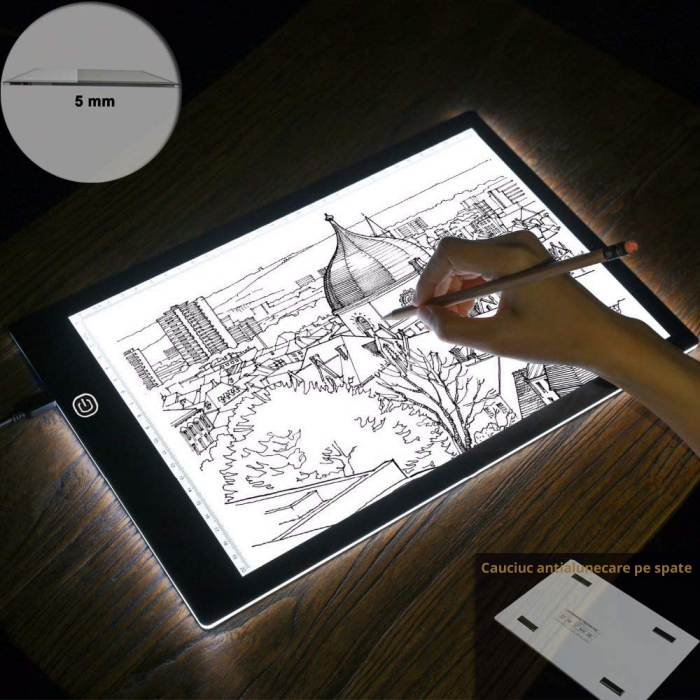Tableta LED Grafica A3, LittleDomi, Mini USB, Luminozitatea Reglabila, pentru Desen, Schite sau Animatie, Negru [4]