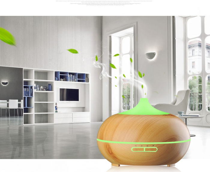 Umidificator de aer/difuzor aromaterapie cu ultrasunete LittleDomi, cu telecomanda, LED 7 culori, Temporizator, Stejar deschis, 400 ml [5]