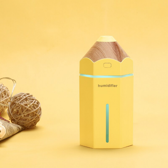 Umidificator tip creion pentru casa sau masina, Aromaterapie cu ultrasunete, lumina LED, difuzor de aroma LittleDomi,230 ml, Galben [1]