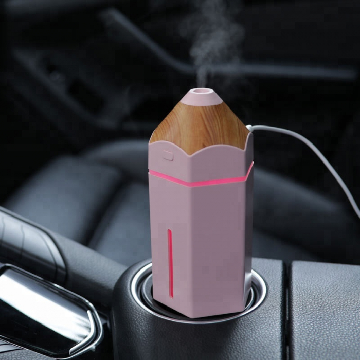 Umidificator tip creion pentru casa sau masina, Aromaterapie cu ultrasunete, lumina LED, difuzor de aroma LittleDomi,230 ml, Roz [3]