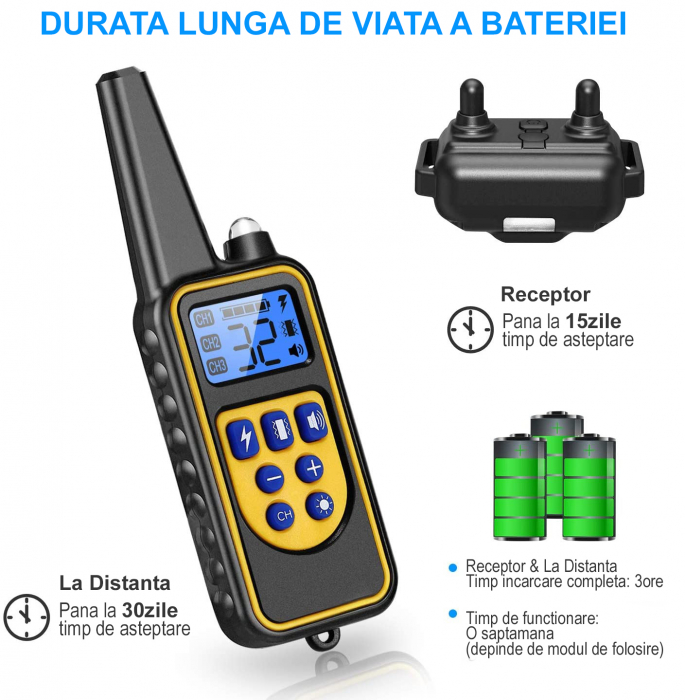 Zgarda Electrica pentru Dresaj Caini, LD-880,99 Nivele de Vibratii,Ghid Dresaj, Raza Actiune 800m,Reincarcabila,IP6x - Rezistenta la Apa si Praf, Electrozi Cauciucati, Protectie Piele, Power Saving, C [3]