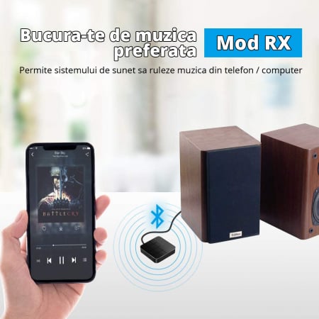 Adaptor Bluetooth 2 in 1, LittleDomi, Transmitator si Receptor TX/RX, HD, RCA, AUX jack 3.5 mm pentru Casti, TV, Masina, Sistem Audio, Home Cinema, Laptop, PC, Versiune Bluetooth 5.0, Negru [4]